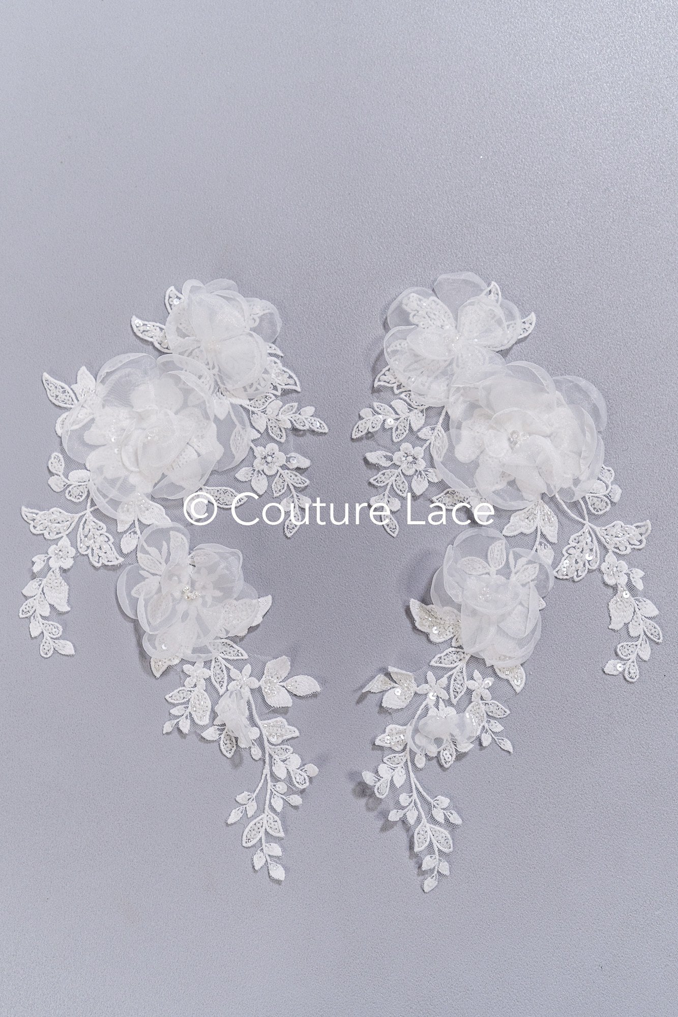 3D flower pearl appliqués for wedding dresses/ bridal lace pearl motifs // A25-486
