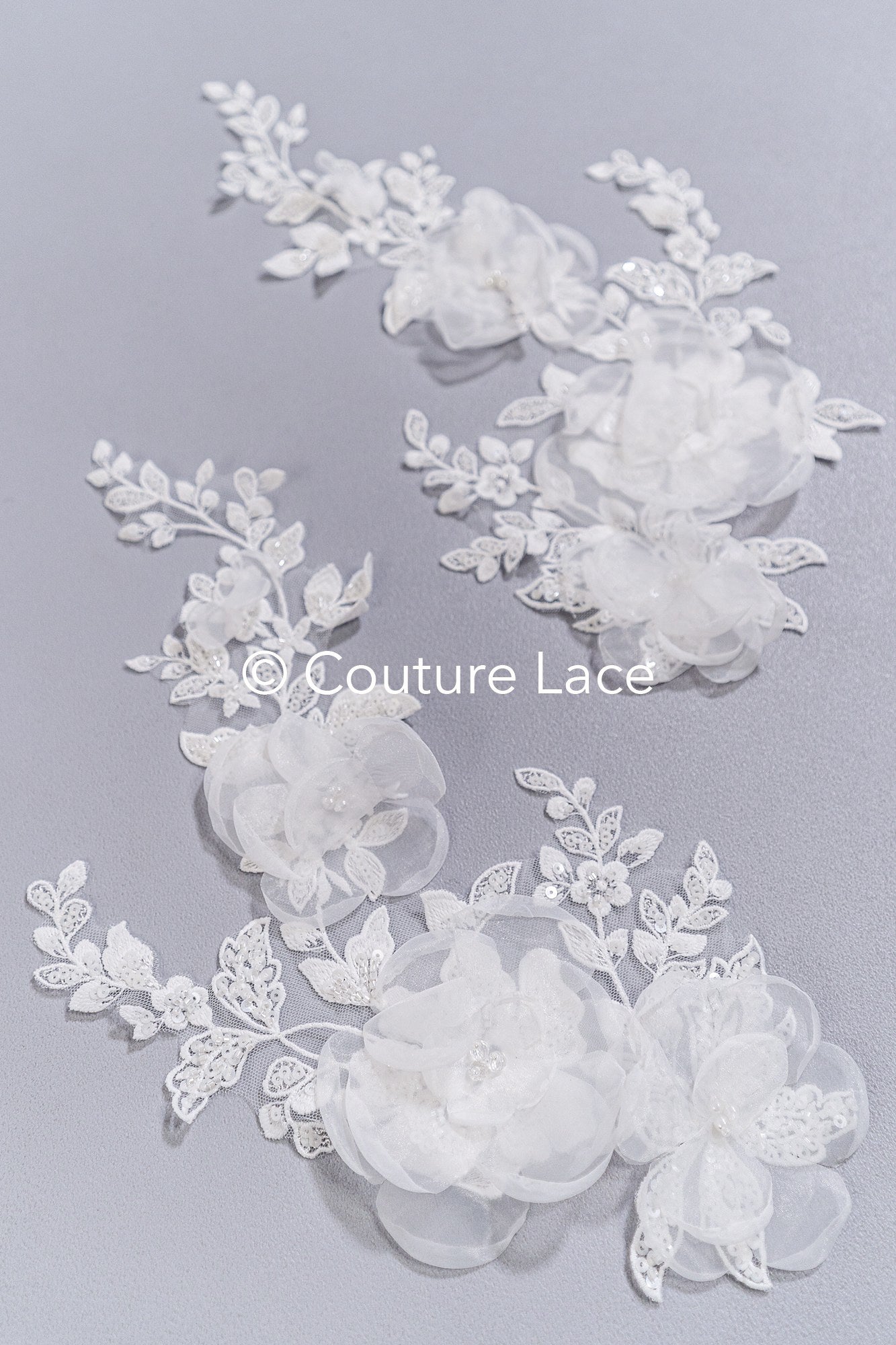 3D flower pearl appliqués for wedding dresses/ bridal lace pearl motifs // A25-486