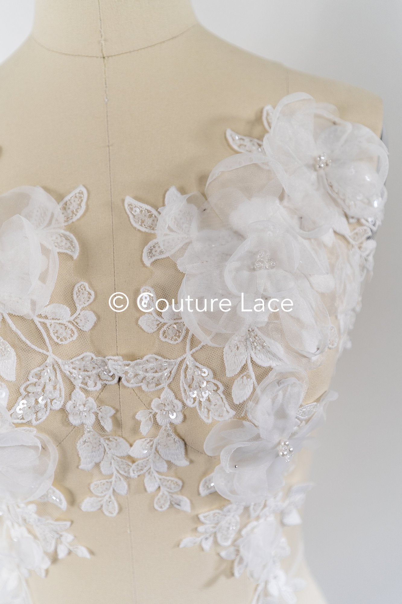 3D flower pearl appliqués for wedding dresses/ bridal lace pearl motifs // A25-486