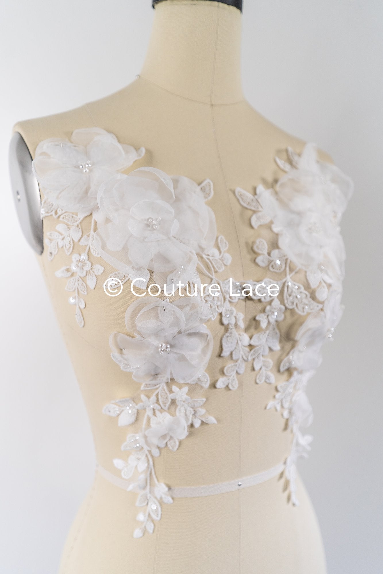3D flower pearl appliqués for wedding dresses/ bridal lace pearl motifs // A25-486
