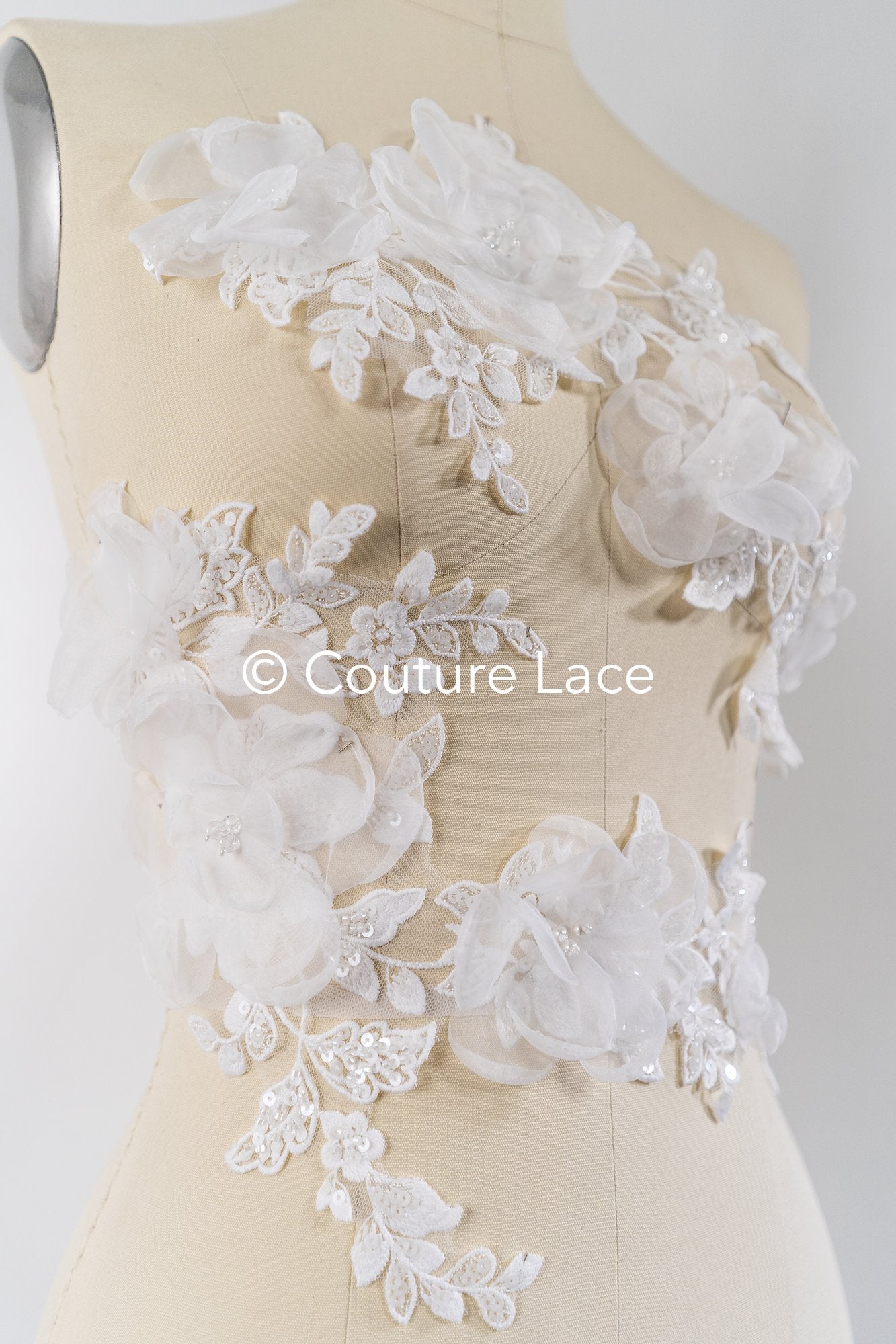 3D flower pearl appliqués for wedding dresses/ bridal lace pearl motifs // A25-486