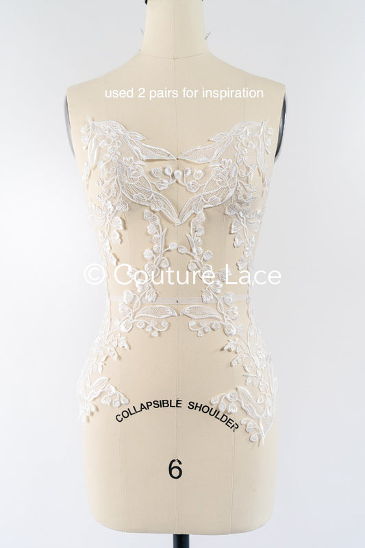 bestickte Applikation für Brautkleid/ Hochzeitskleid Spitzenapplikation/ Braut Spitzeh-Applikation// A24-005