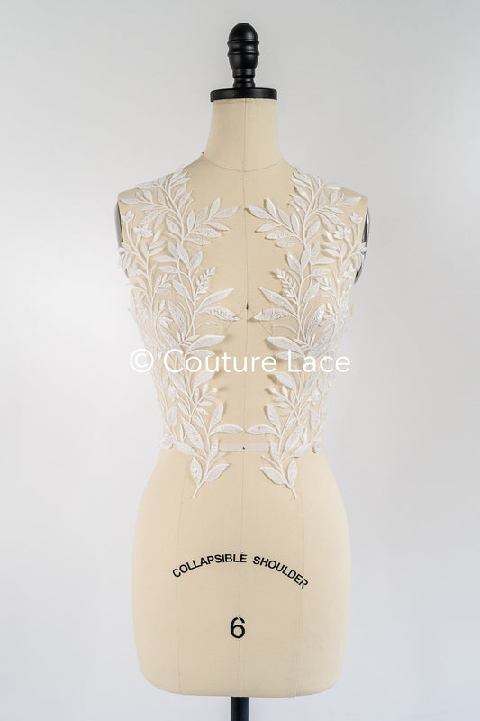 Applikation weiß mit Perlen & Pailletten/ Hochzeitskleid Spitzenapplikation/ Braut Applikation// A24-061
