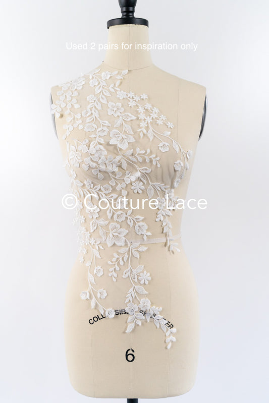 Romantische Applikation weiß / florale Hochzeitskleid Spitzenapplikation mit Pailletten/ Braut Applikation// A24-171B