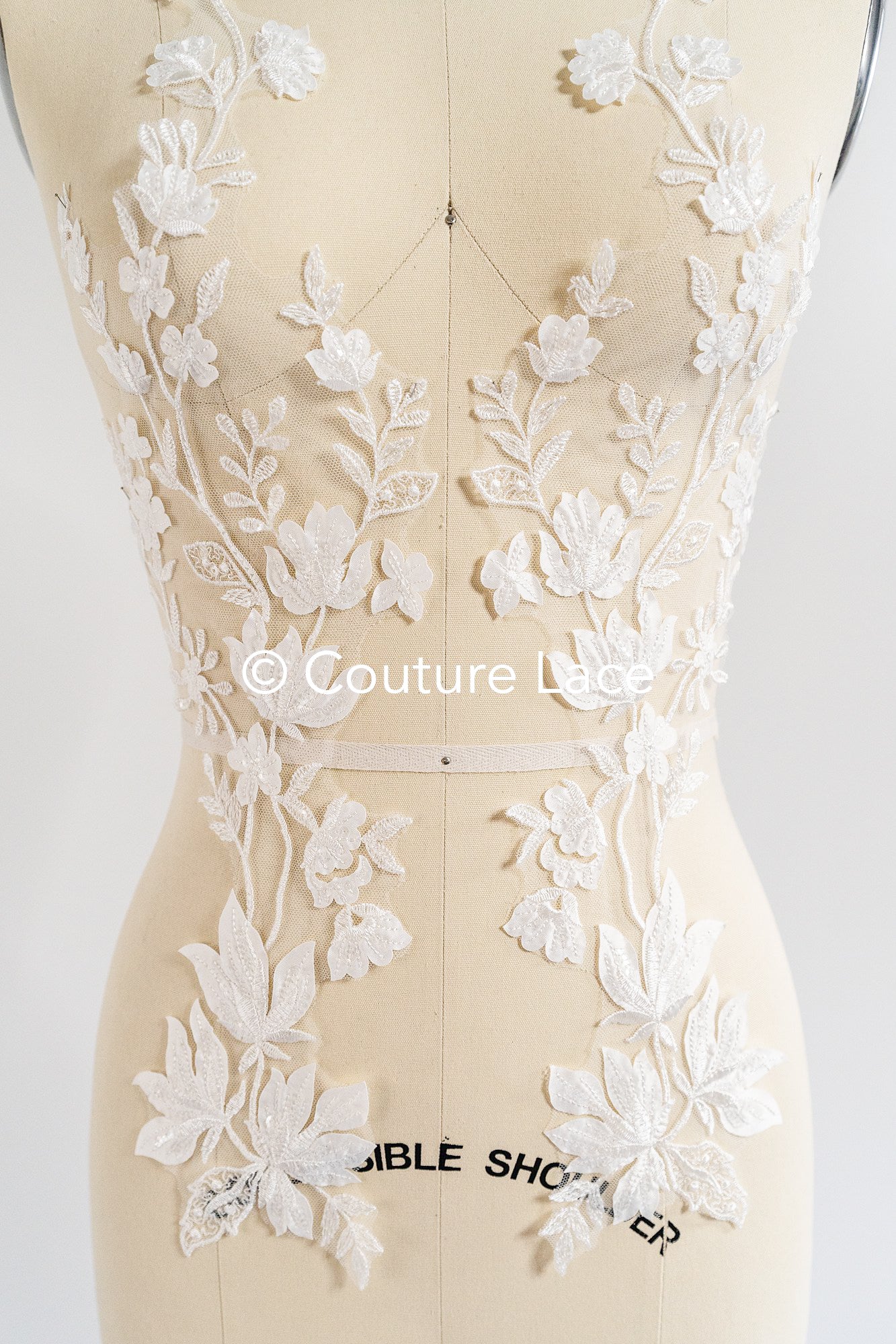 Romantische Applikation off-white/ Brautapplikation mit Blumen/ Brautkleid Spitzenapplikation/ Brautspitze Applikation// A24-378