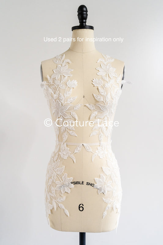 Romantische Applikation off-white/ Brautapplikation mit Perlen & Pailletten/ Brautkleid Spitzenapplikation/ Blumen Brautspitze Applikation// A24-379