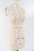 Romantische Applikation off-white/ Brautapplikation mit 3D Blumen & Perlen/ Brautkleid Spitzenapplikation/ Blumen Brautspitze Applikation// A24-381