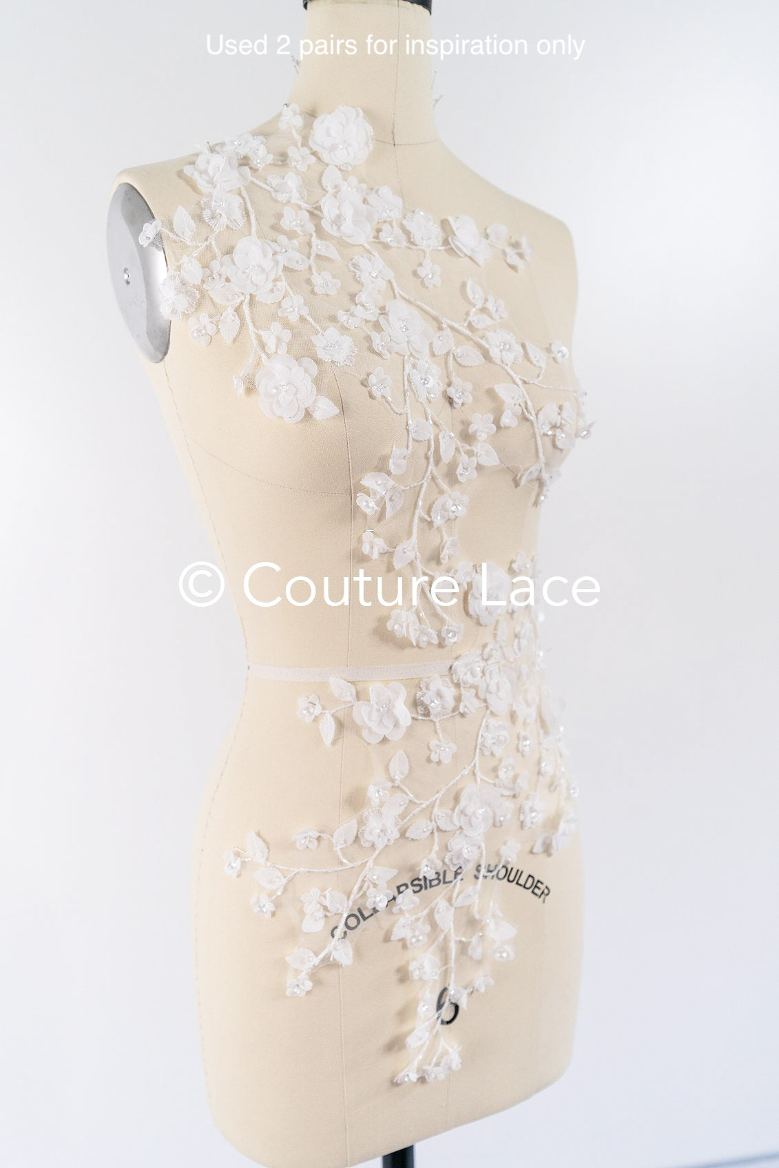 Romantische Applikation off-white/ Brautapplikation mit 3D Blumen & Perlen/ Brautkleid Spitzenapplikation/ Blumen Brautspitze Applikation// A24-381