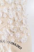 Romantische Applikation off-white/ Brautapplikation mit 3D Blumen & Perlen/ Brautkleid Spitzenapplikation/ Blumen Brautspitze Applikation// A24-381