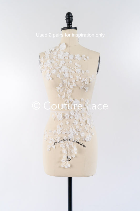 Romantische Applikation off-white/ Brautapplikation mit 3D Blumen & Perlen/ Brautkleid Spitzenapplikation/ Blumen Brautspitze Applikation// A24-381