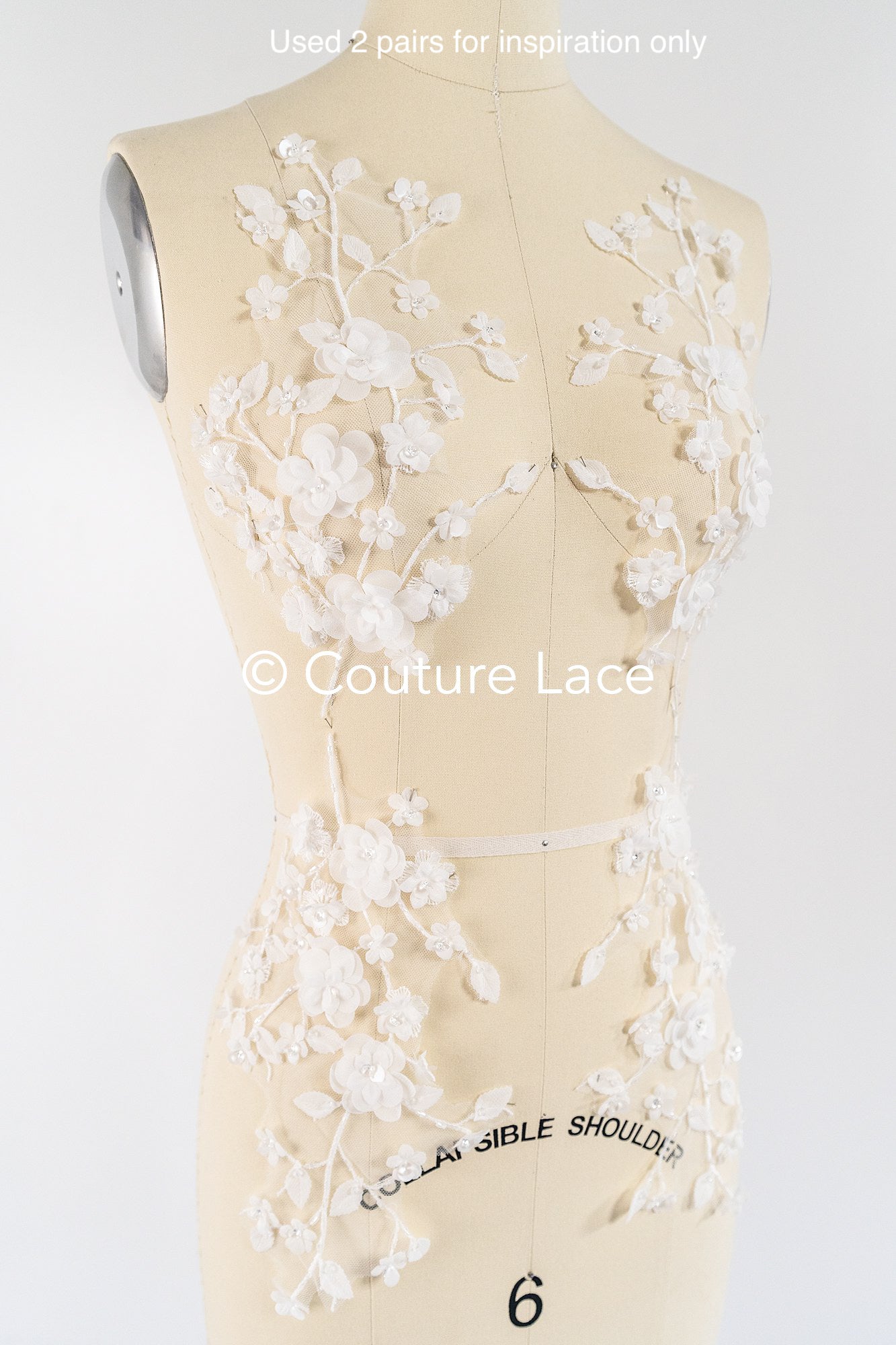 Romantische Applikation off-white/ Brautapplikation mit 3D Blumen & Perlen/ Brautkleid Spitzenapplikation/ Blumen Brautspitze Applikation// A24-382