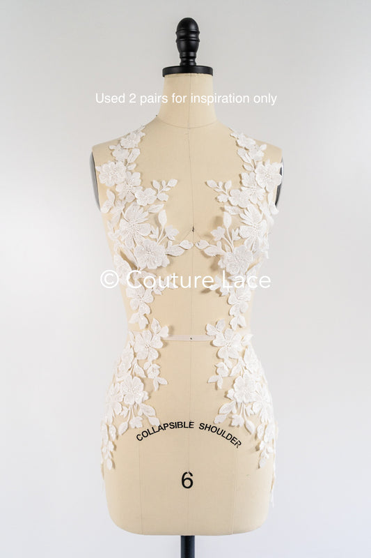 Romantische Applikation off-white/ Brautapplikation mit 3D Blumen & Perlen/ Brautkleid Spitzenapplikation/ Blumen Brautspitze Applikation// A24-383