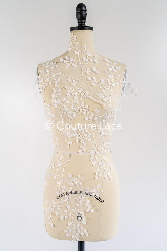 Romantische Applikation off-white/ Brautapplikation mit Blumen & Pailletten/ Brautkleid Spitzenapplikation/ Blumen Brautspitze Applikation// A24-384