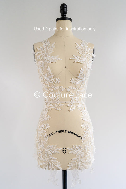 Romantische Applikation off-white/ Brautapplikation mit Blumen & Pailletten/ Brautkleid Spitzenapplikation/ Blumen Brautspitze Applikation// A24-386