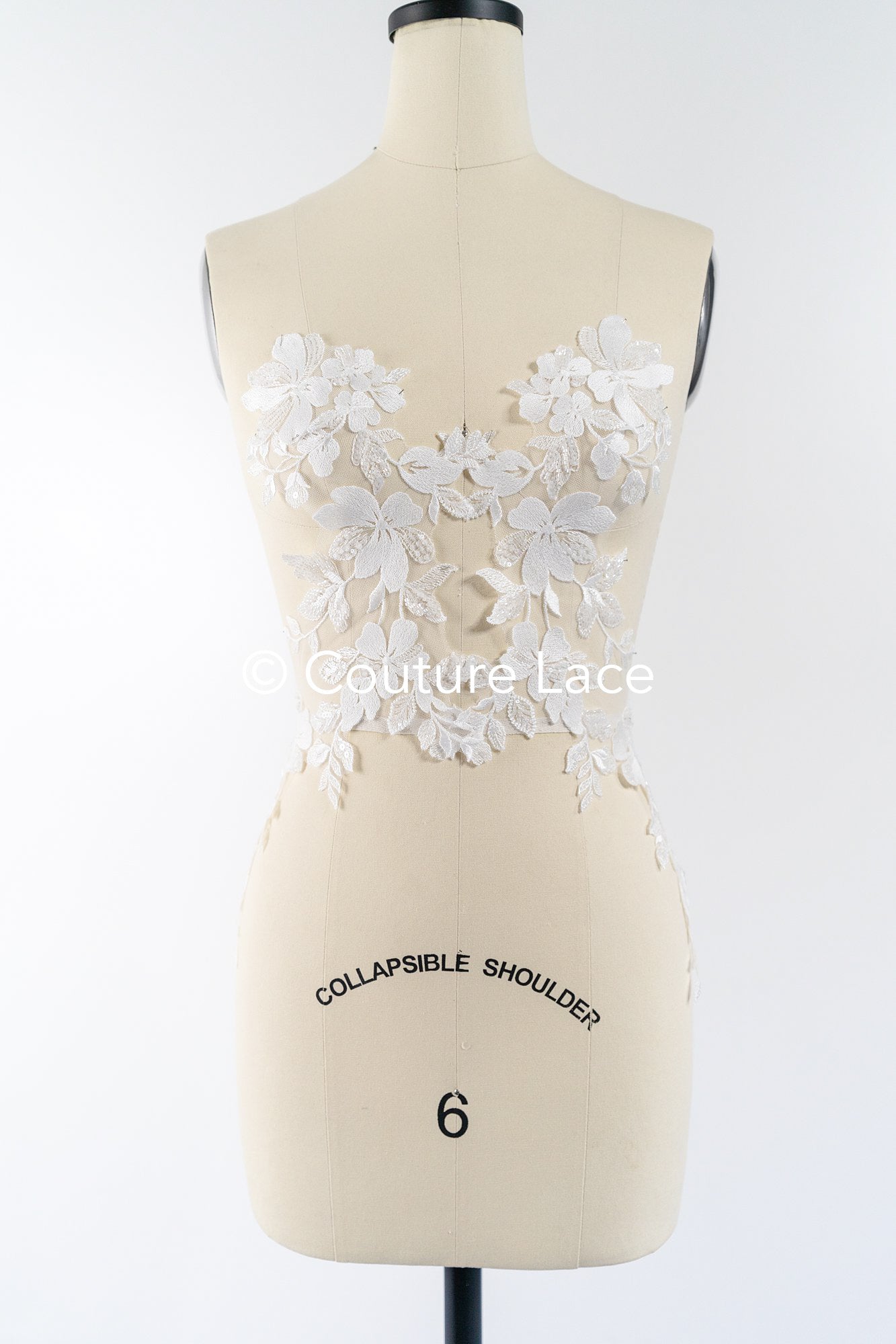 Perlenmuster aus Blumenspitze für das Brautkleid/zarte Spitzenapplikationen für das Brautkleid/perlenbesetzte Spitzenaufnäher für das Brautkleid// A24-464