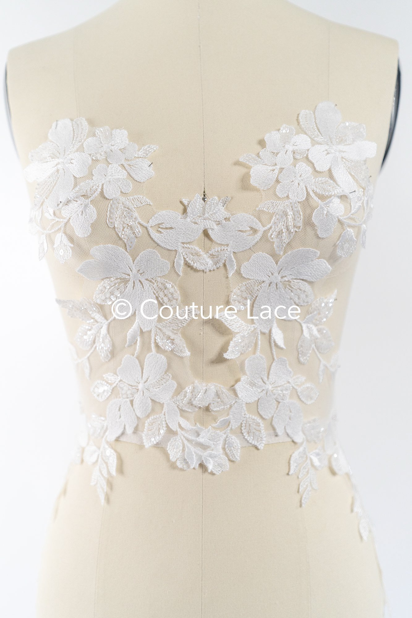 Perlenmuster aus Blumenspitze für das Brautkleid/zarte Spitzenapplikationen für das Brautkleid/perlenbesetzte Spitzenaufnäher für das Brautkleid// A24-464