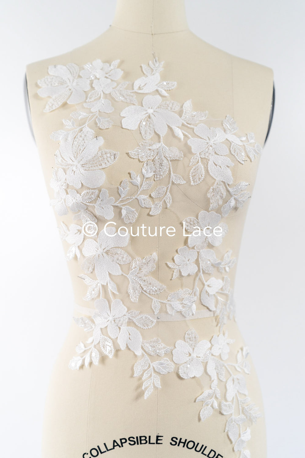 Perlenmuster aus Blumenspitze für das Brautkleid/zarte Spitzenapplikationen für das Brautkleid/perlenbesetzte Spitzenaufnäher für das Brautkleid// A24-464