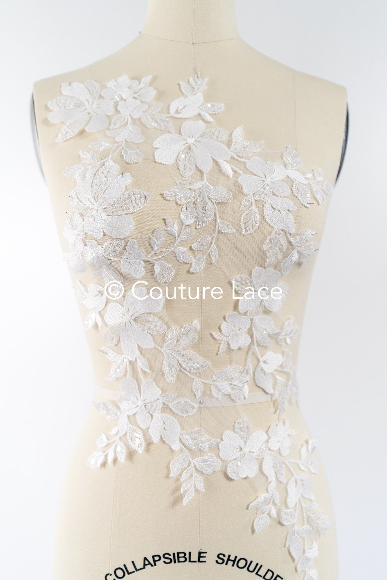 Perlenmuster aus Blumenspitze für das Brautkleid/zarte Spitzenapplikationen für das Brautkleid/perlenbesetzte Spitzenaufnäher für das Brautkleid// A24-464