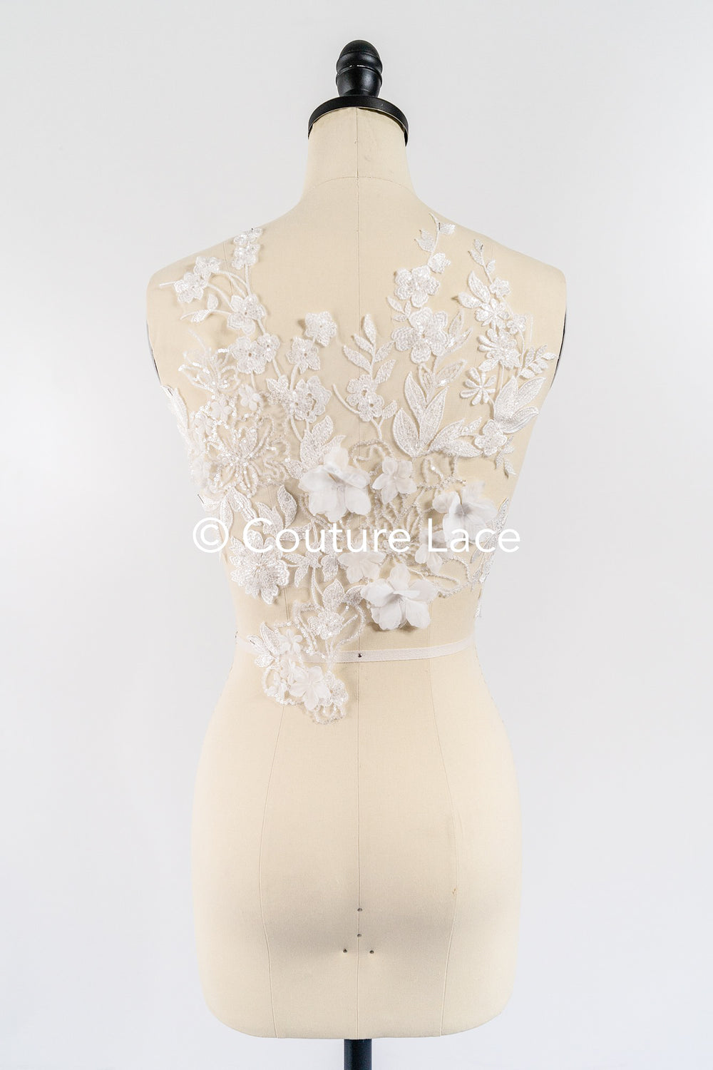 Brautspitzenapplikationen mit 3D Blumen/ Brautkleid Spitzenverzierungen mit Perlen// A24-466