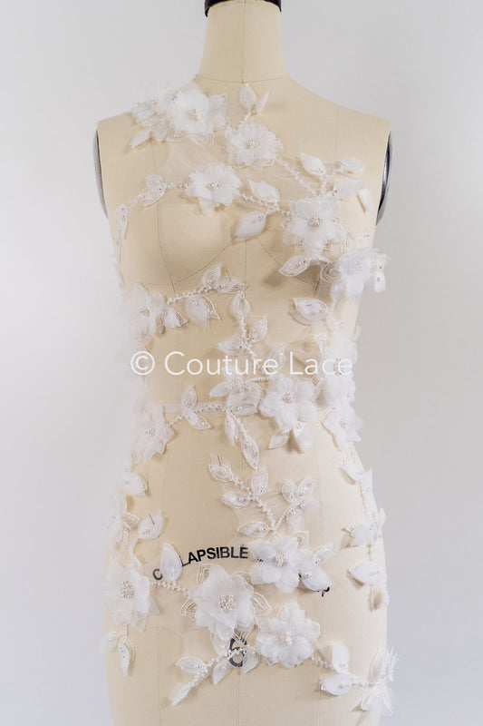 3D-Blumen Perlen-Applikationen für Brautkleider/ Brautkleidspitze Perlen Motive // A26-480