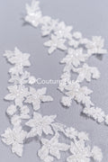 Beaded embroidered floral appliqués for wedding dresses/ bridal lace bead motifs // A25-488