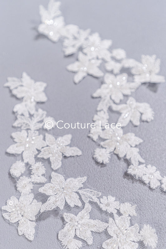Beaded embroidered floral appliqués for wedding dresses/ bridal lace bead motifs // A25-488