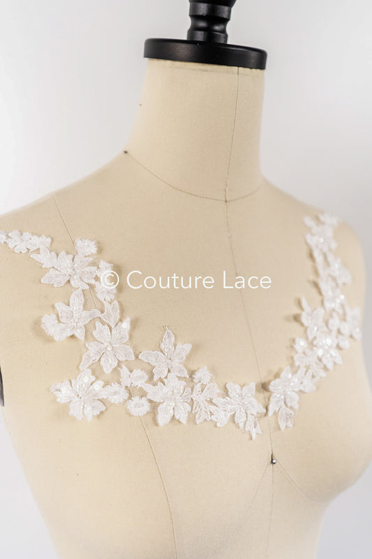 Beaded embroidered floral appliqués for wedding dresses/ bridal lace bead motifs // A25-488