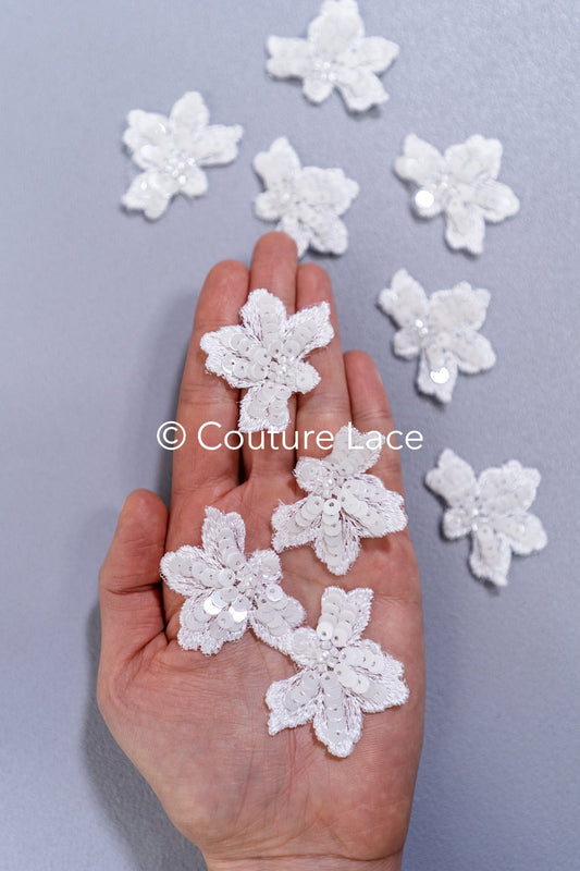 20Stk. 3D Blumen Spitzenapplikation/ Hochzeitskleid Spitzenapplikation/ Braut Spitze// A26-502