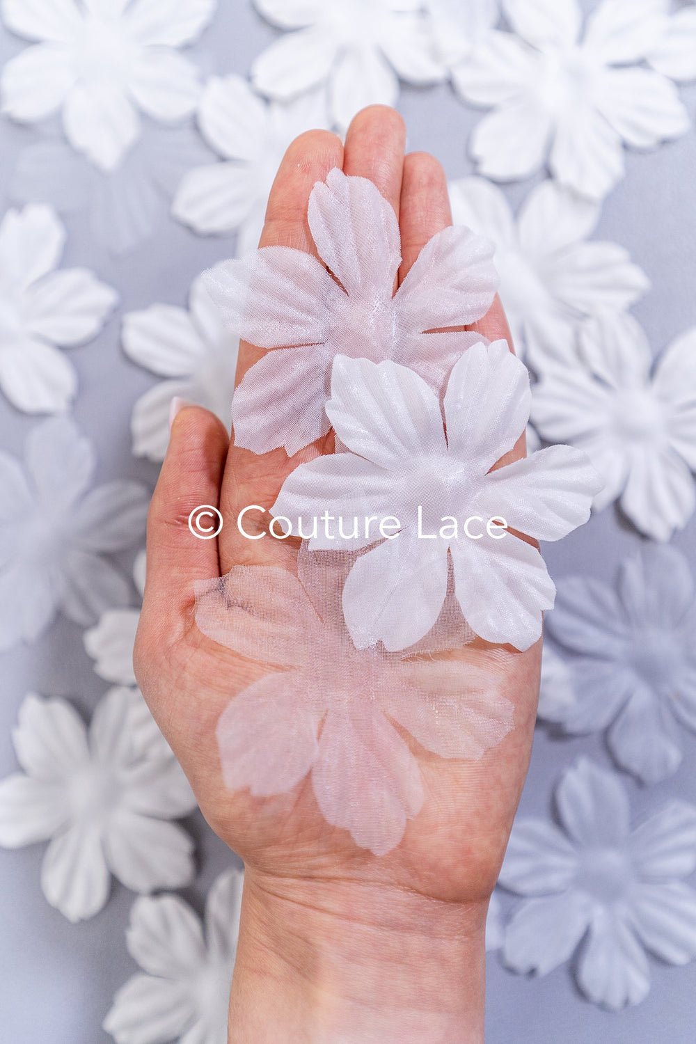 200 uds. - Flores 3D / Flores de tela para vestidos de novia / Apliques de encaje con flores 3D // A26-506