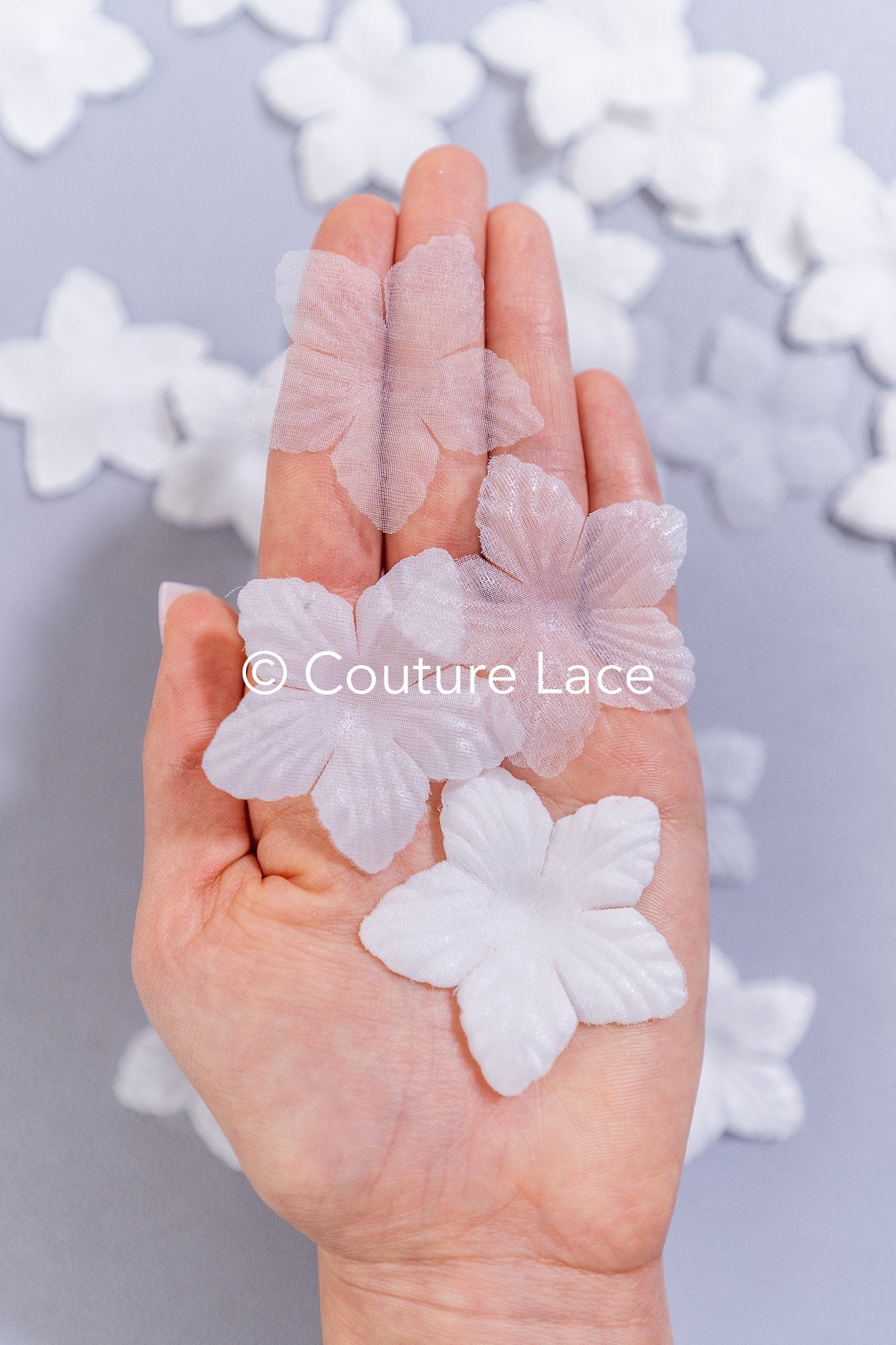 200 uds. - Flores 3D / Flores de tela para vestidos de novia / Apliques de encaje con flores 3D // A26-508