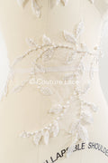 Beaded embroidered flower appliqués for wedding dresses/ bridal lace bead motifs // A25-511