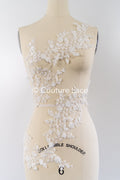 Beaded embroidered flower appliqués for wedding dresses/ bridal lace bead motifs // A25-512