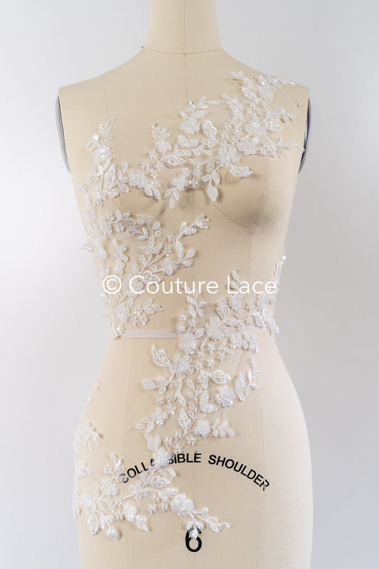 Perlen bestickte Blumen Applikationen für Brautkleider/ Brautkleidspitze Perlen Motive // A25-512