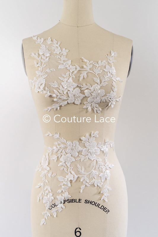Perlen bestickte Blumen Applikationen für Brautkleider/ Brautkleidspitze Perlen Motive // A25-513