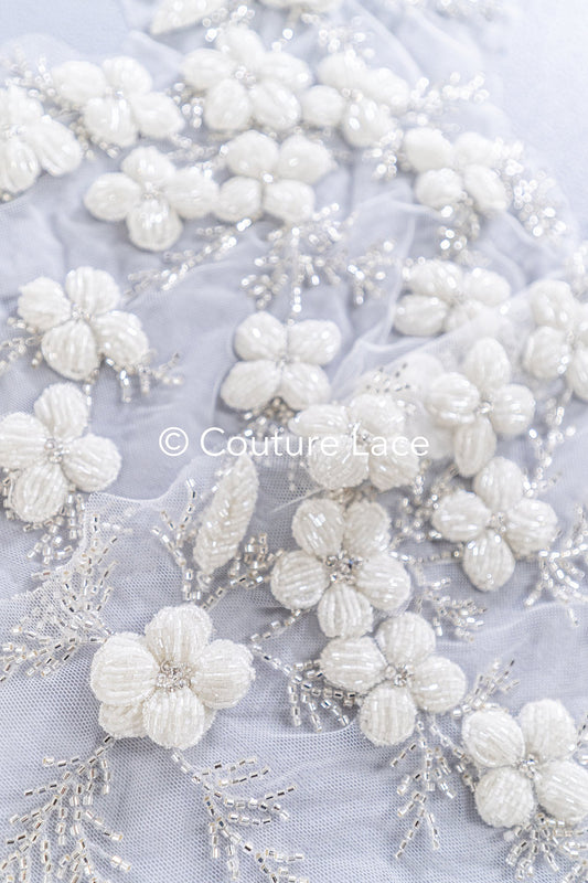 Handbestickte 3D Applikationen mit 3D Blumen für Brautkleider // A25-517