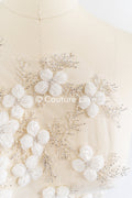 Hand-embroidered 3D appliqués with 3D flowers for wedding dresses // A25-517