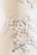 Hand-embroidered 3D appliqués with 3D flowers for wedding dresses // A25-517