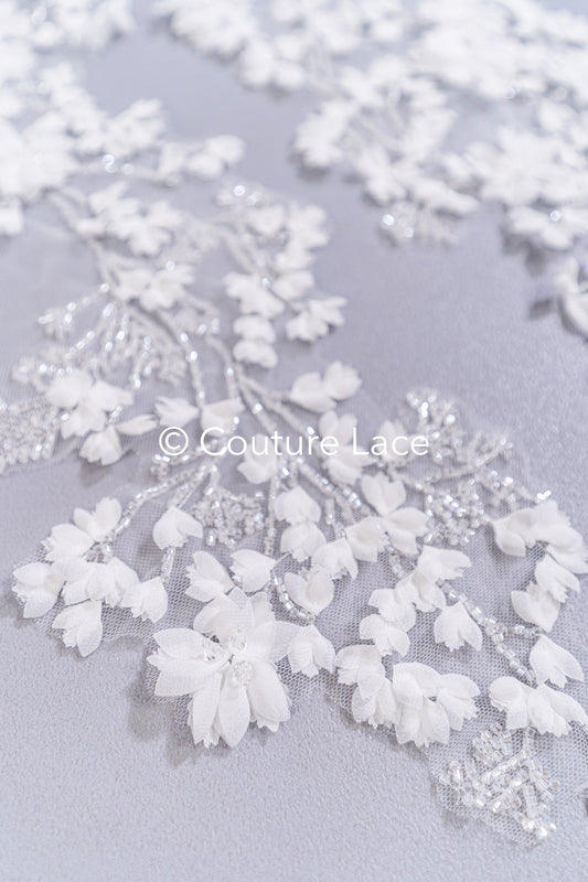 3D flower pearl appliqués for wedding dresses/ bridal lace pearl motifs // A25-520