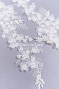 Lace for wedding dresses with pearls and 3D flowers // A25-521