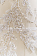 Appliques florales brodées de perles pour robes de mariée / Dentelle pour robe de mariée à motifs de perles // A25-527