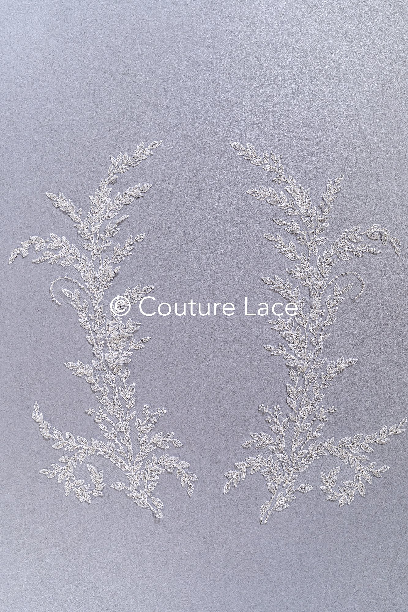 Appliques florales brodées de perles pour robes de mariée / Dentelle pour robe de mariée à motifs de perles // A25-527