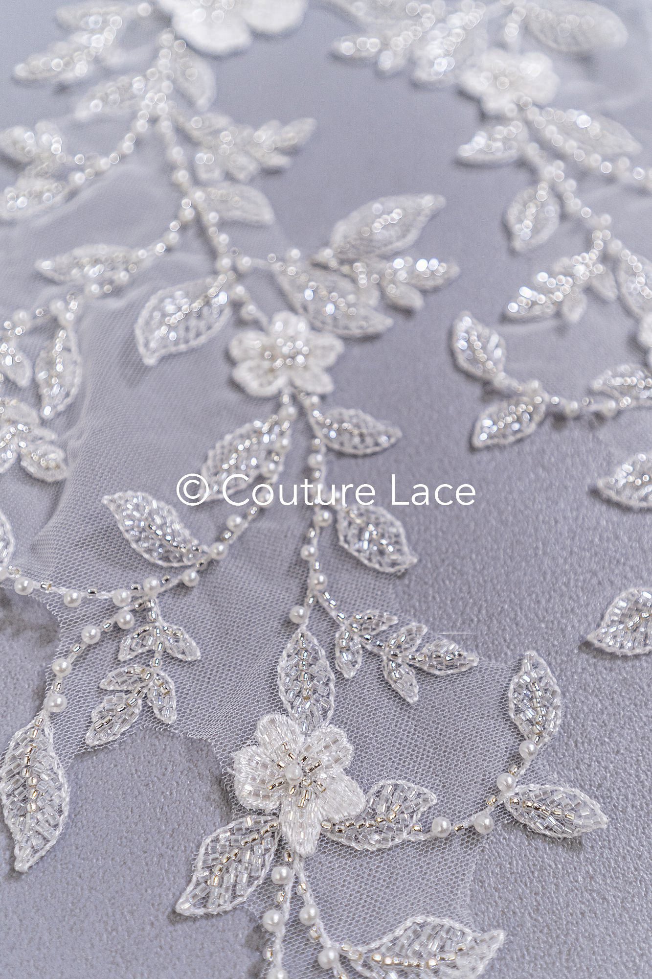 Beaded embroidered flower appliqués for wedding dresses/ bridal lace bead motifs // A25-511