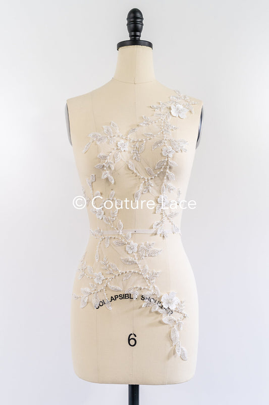 Perlen bestickte Blumen Applikationen für Brautkleider/ Brautkleidspitze Perlen Motive // A25-527