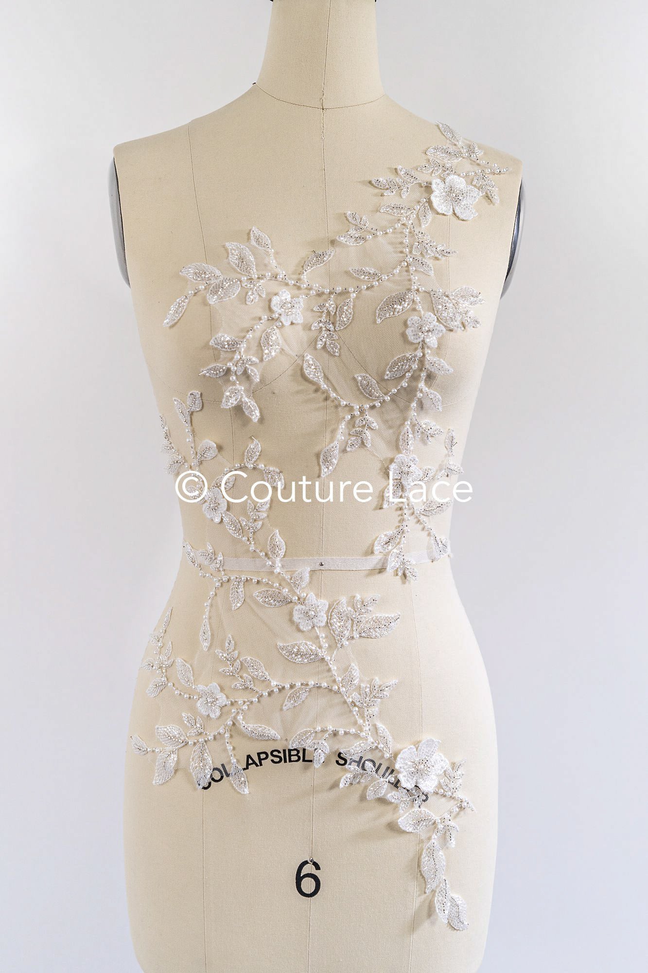 Beaded embroidered flower appliqués for wedding dresses/ bridal lace bead motifs // A25-511