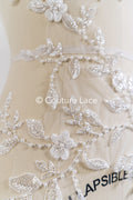 Beaded embroidered flower appliqués for wedding dresses/ bridal lace bead motifs // A25-511