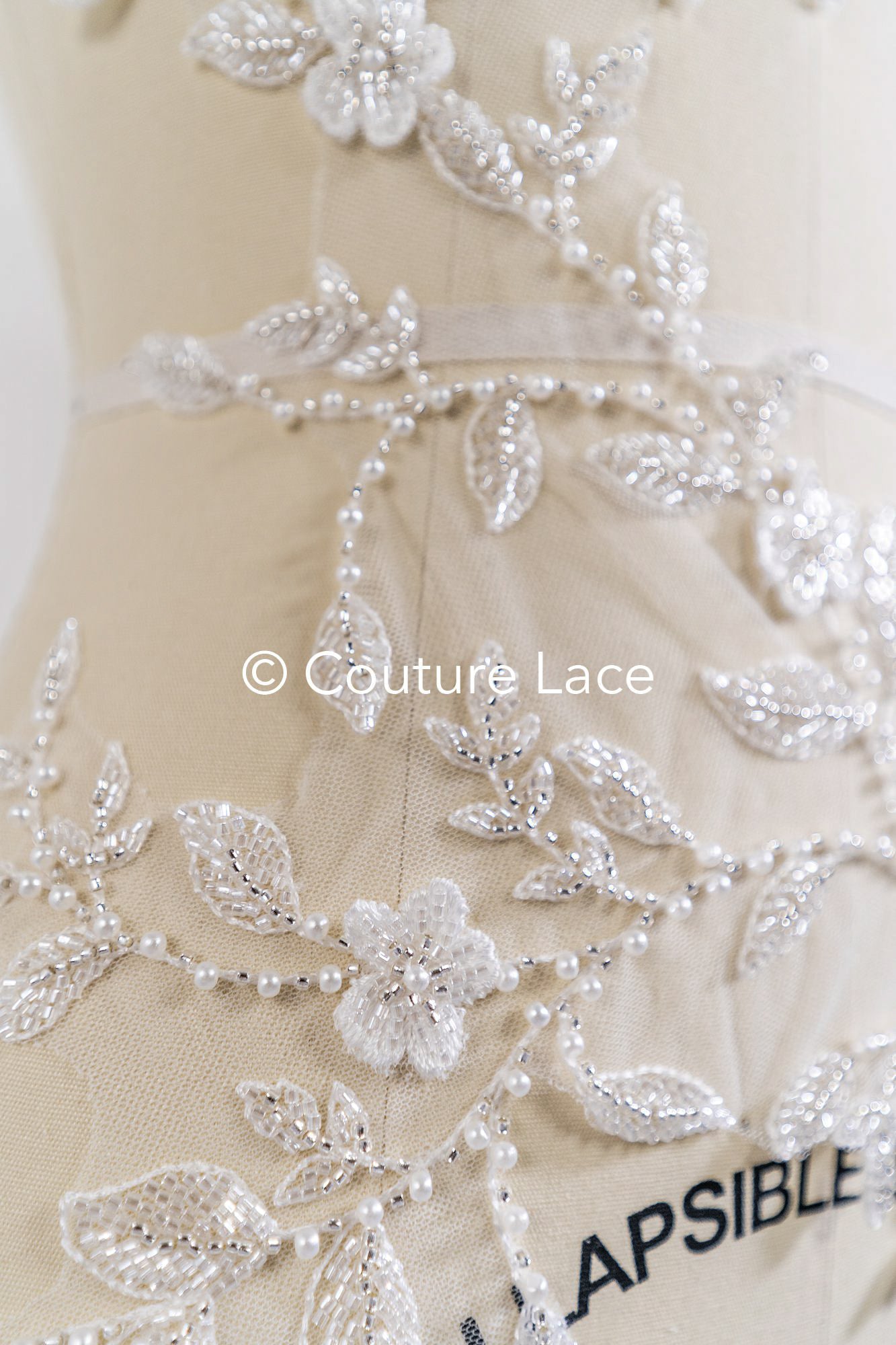 Beaded embroidered flower appliqués for wedding dresses/ bridal lace bead motifs // A25-511