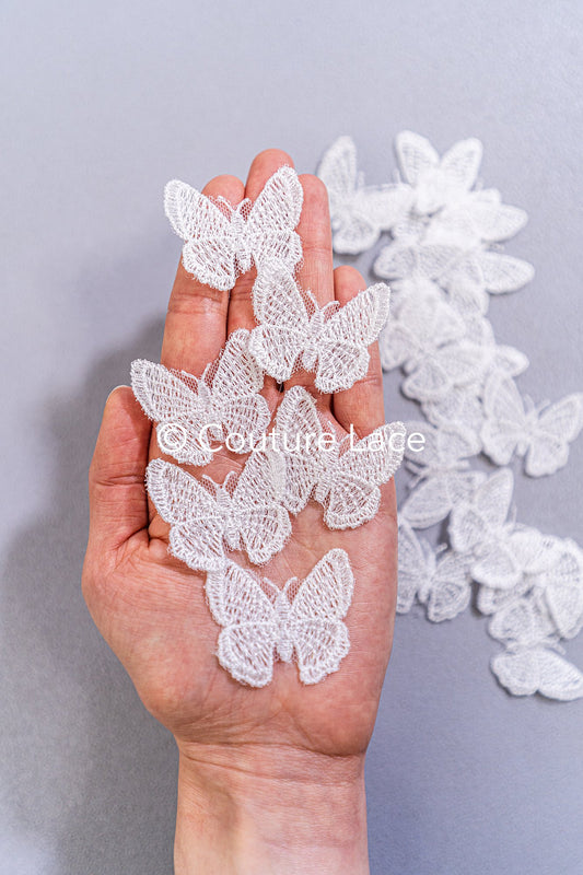20 pcs. 3D Butterfly Lace Appliqués / Wedding Dress Lace Appliqués / Embroidered Butterflies // A26-178B