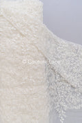 Fine bridal lace with small flowers and pearls – Handmade bridal fabric embroidery // L25-841