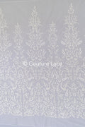 Fine bridal lace with small flowers and pearls – Handmade bridal fabric embroidery // L25-841