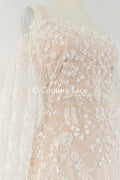 Fine bridal lace with small flowers and pearls – Handmade bridal fabric embroidery // L25-841